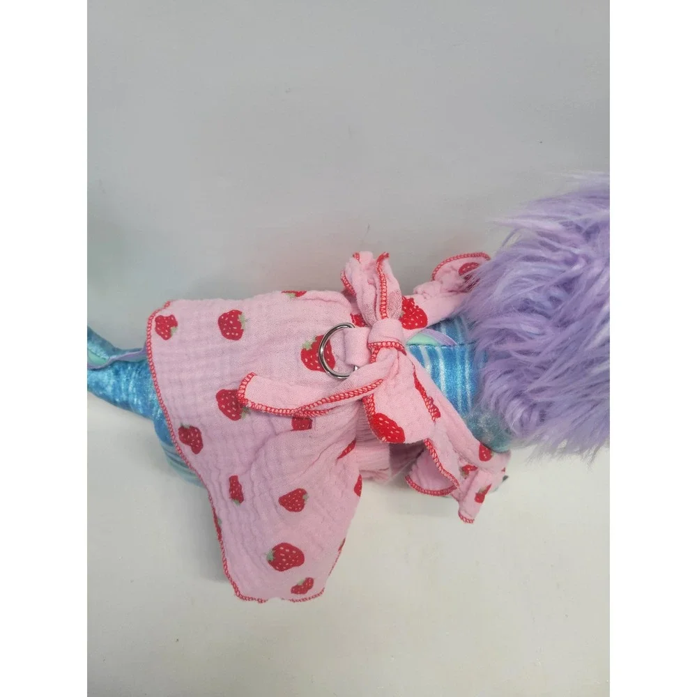 Dog Cat Pet Strawberry Print Harness Dress‎ Pink Red Size S